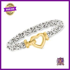 Sterling Silver Byzantine Heart Bracelet 7 Inch Foldover Clasp